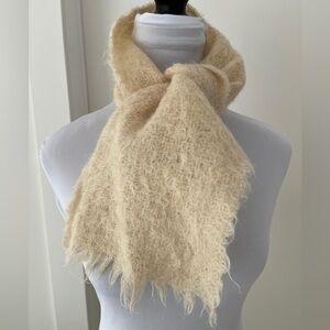 VINTAGE Glentana Scotland Cream Mohair Blend Winter Short Scarf Fuzzy Neutral
